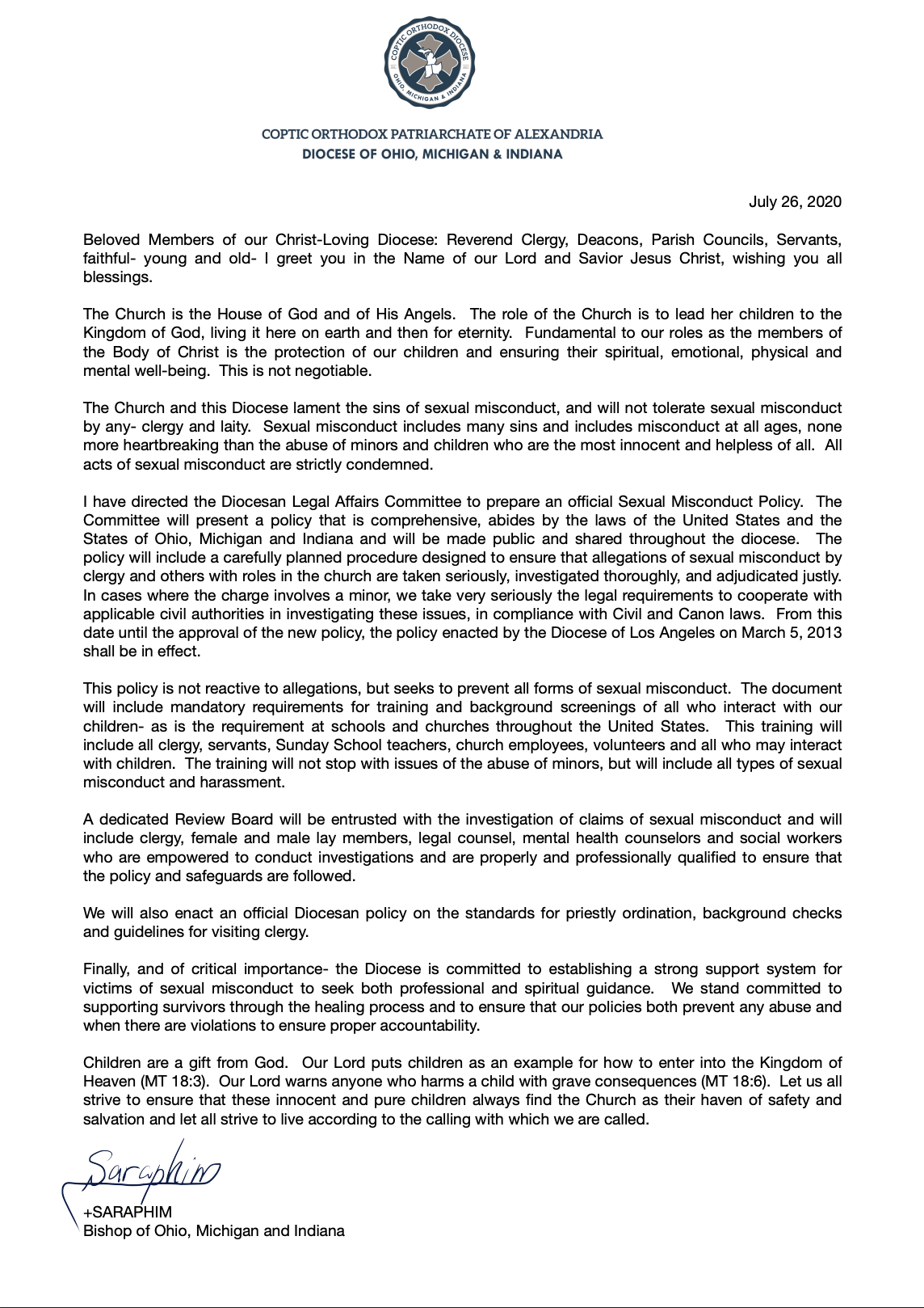 HG Letter Policy (Sexual Misconduct)