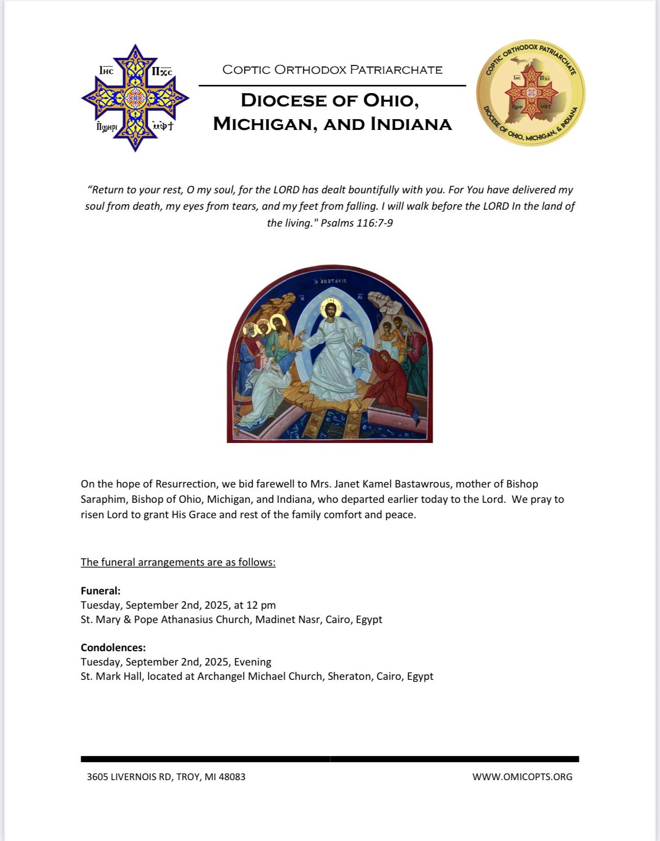 Departure of Mrs. Janet Kamel Bastawrous